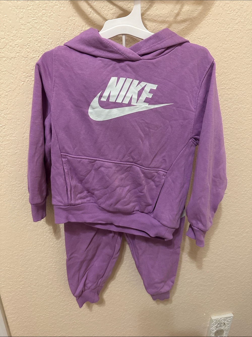 Nike Kids Purple Hoodie with White Swoosh and matching sweat pants